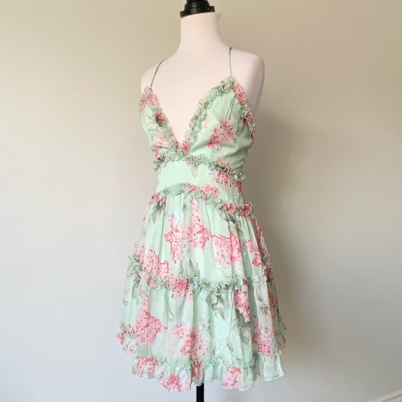 Angel Biba Dresses Angel Biba Green Floral Strappy Ruffle Babydoll